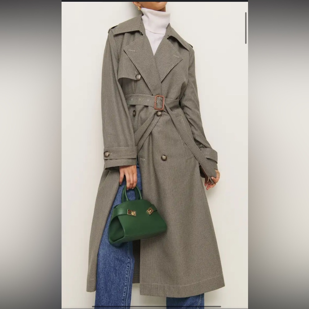 Reformation matteo trench brown check xxs